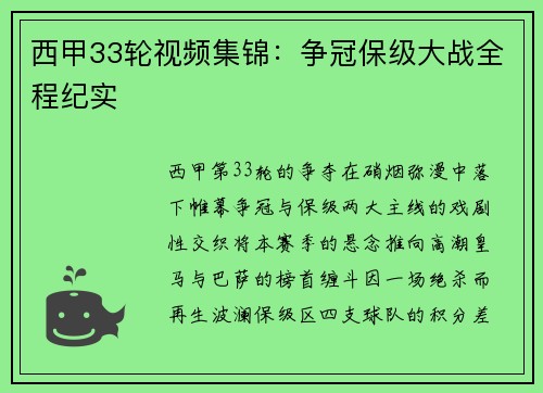 西甲33轮视频集锦：争冠保级大战全程纪实